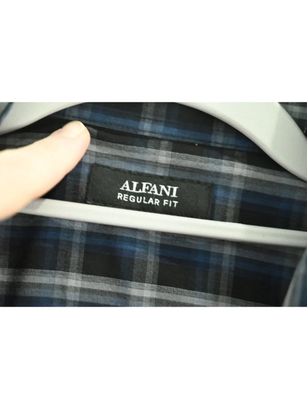 Alfani Short Sleeve Regular Fit Plaid Button Up Shirt Blue Black Gray Size M